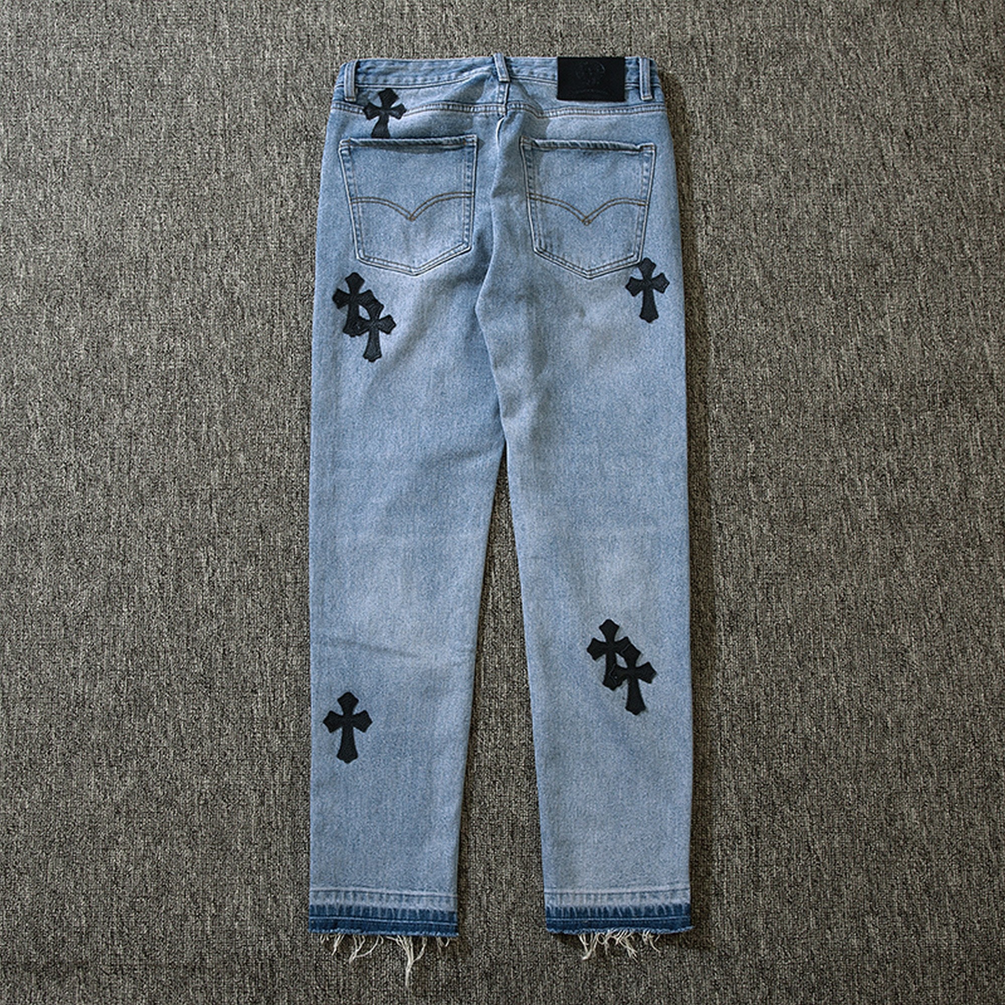 Buy Chrome Hearts JEAN SL FLEURKNEE Cross Patch Custom Washed