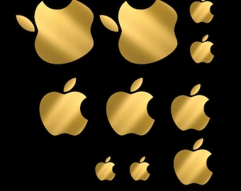 Apple-logo sticker combopakket – 10 stickers voor mobiele telefoons, laptops, desktops en iPads – (zilver glanzend, goud glanzend)