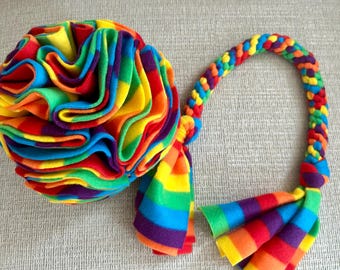 Rainbow Fleece Snuffle Ball & Tug Rope Set * Pet Enrichment Toy * Birthday Gifts