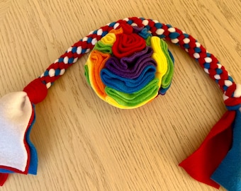 Rainbow Snuffle Ball and Tug Rope Set: Puppy Gift, Party Favors