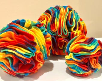 Rainbow Print Fleece Snuffle Ball: Enrichment Toy for Cats, Dogs, Bunnies