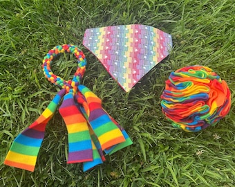 Rainbow Dog Enrichment Toy Set: Snuffle Ball, Tug Rope and Bandana