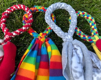 Set of 6 Fleece Tug Rope Dog Toy: Color Customization * Comfortable Handle  * Party Favors