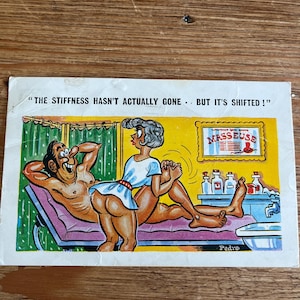 Vintage Pedro Saucy Seaside Postcard – &quot;The Stiffness Hasn&#39;t Actually Gone... But It&#39;s Shifted!&quot; (1976)