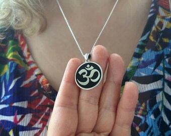 Elegant Women's 925 Sterling Silver Om Symbol Necklace - A Spiritual Journey Embodied in Sophisticated Black Design