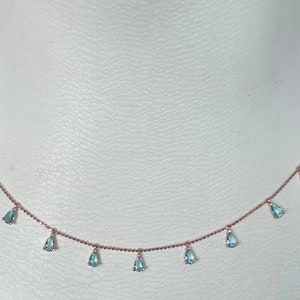 Aquamarine Teardrop Necklace: Rose Gold Sterling Silver Healing Necklace