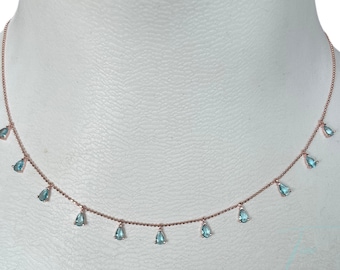 Aquamarine Teardrop Necklace: Rose Gold Sterling Silver Healing Necklace