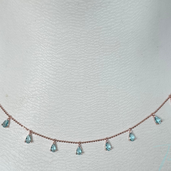 Aquamarine Teardrop Necklace: Rose Gold Sterling Silver Healing Necklace