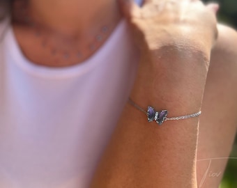 Pulseira de borboleta em prata esterlina: pedra preciosa ametista, joias de verão