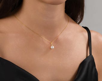 Colar delicado de pérolas, colar com pingente em prata de lei 925, colar minimalista com pérolas, colar de pérolas prateadas, presente para ela.