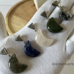 Gemstone New Moon Pendant Necklace: Crystal Crescent Jewelry