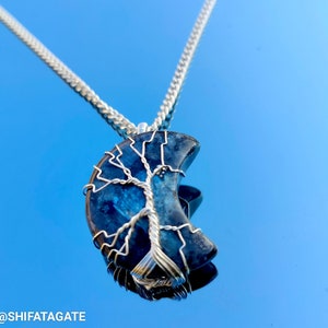 Labradorite Crescent Moon Pendant: Tree of Life Wire Wrapped Necklace