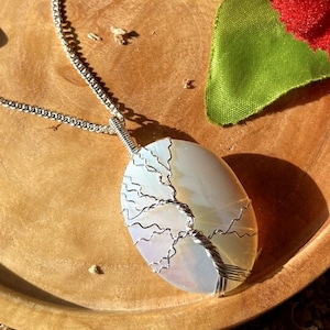 Opalite Tree of Life Pendant: Oxidized Copper Wire Wrapped Crystal