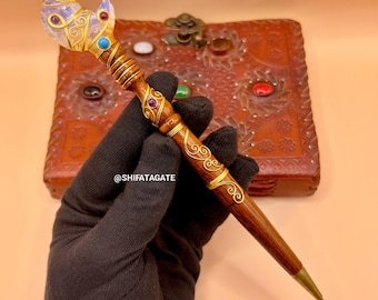 Opalite Moon Crystal Wooden Pen: Handmade Magic Writing Tool