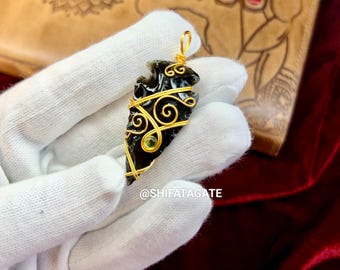 Handgefertigter Schwarzer Obsidian Anhänger: Draht Gewickelt Heilstein Schmuck