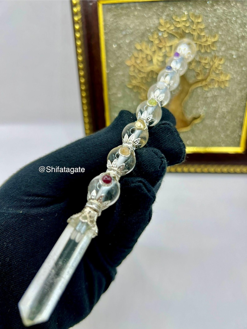 Handmade Clear Quartz Chakra Wand, Sphere Point Crystal Healing Tool image 9