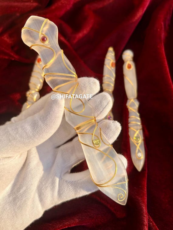 Handcrafted Selenite Crystal Wand: Wire Wrapped Healing Stone - Etsy Israel