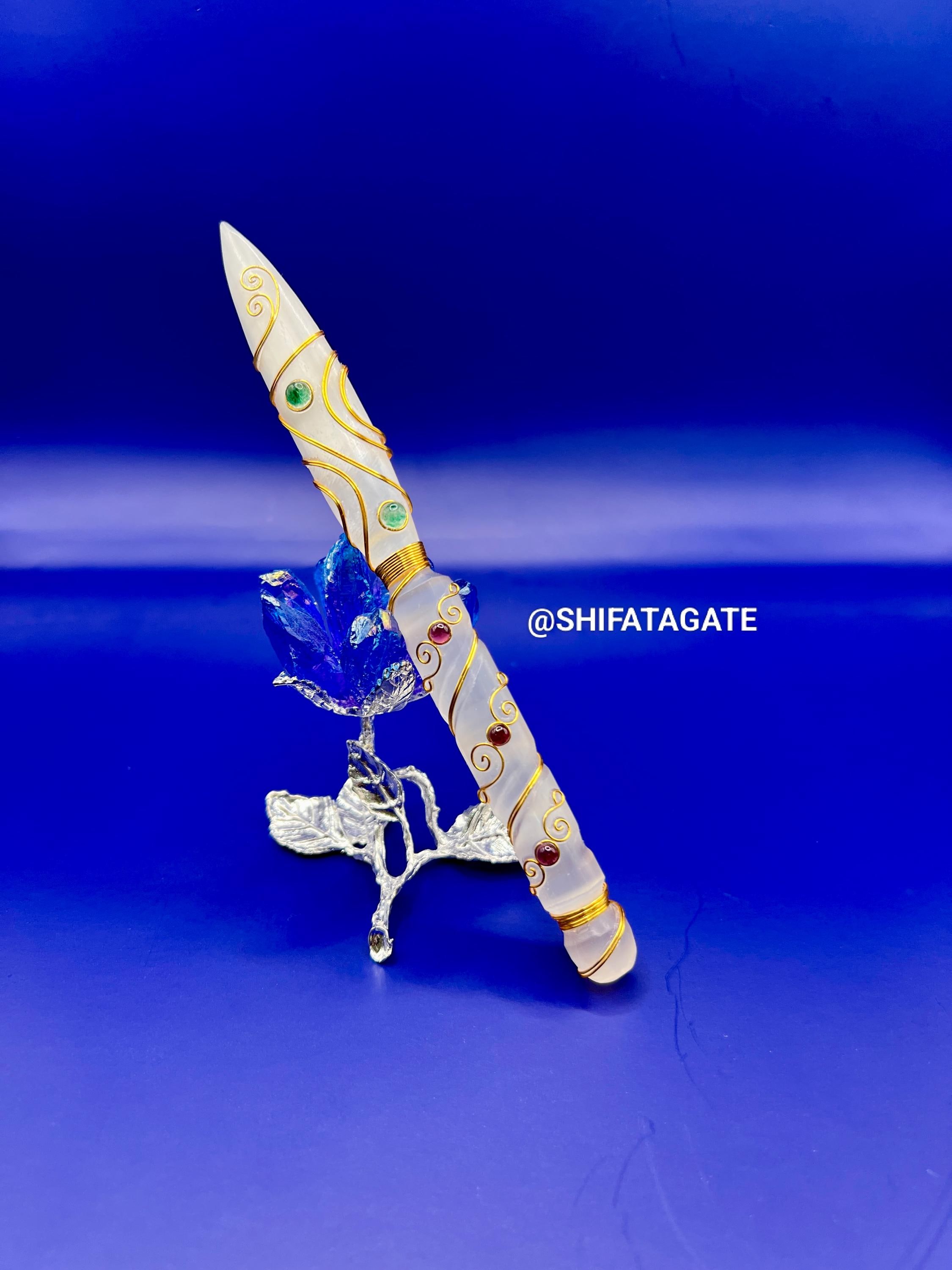 Luxurious Selenite Knife Crystal Wand | Premium Handcrafted Wire Wrapped Selenite Wand | Energy Cleansing Ritual Athame | Healing Wand |
