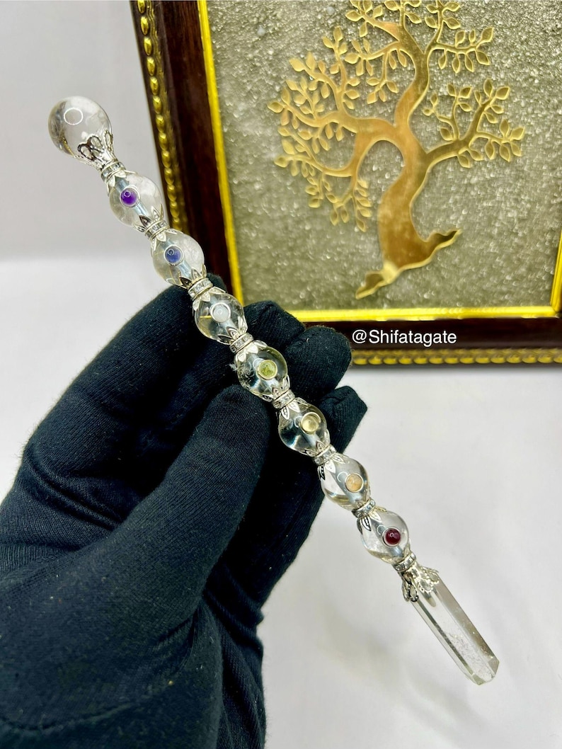 Handmade Clear Quartz Chakra Wand, Sphere Point Crystal Healing Tool image 5
