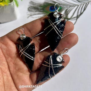 Handcrafted Black Obsidian Arrowhead Pendant: Wire Wrapped Crystal Necklace
