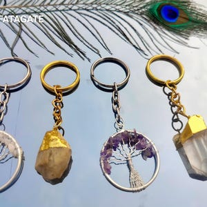 Tree Of Life Crystal Keychain: Clear Quartz, Citrine, Amethyst
