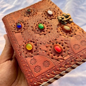 Handmade 7 Chakra Crystal Leather Journal: Healing Notebook