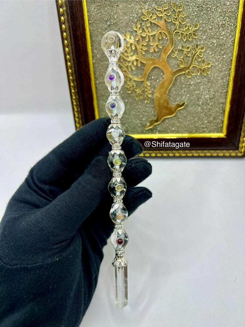 Handmade Clear Quartz Chakra Wand, Sphere Point Crystal Healing Tool image 6