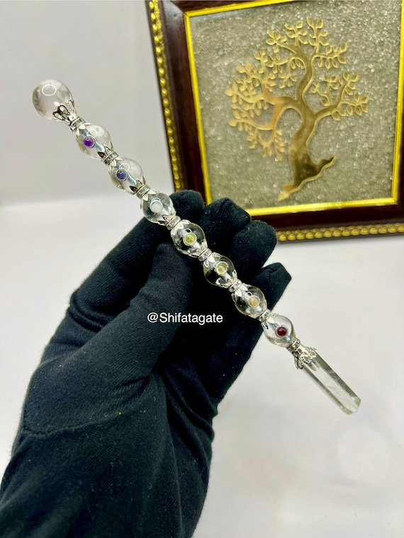Handmade Clear Quartz Chakra Wand, Sphere Point Crystal Healing Tool