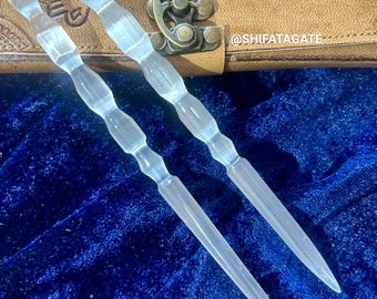 Handcrafted Selenite Spiral Wand: Cleansing Crystal Energy Tool-1