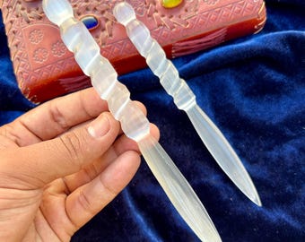Handcrafted Selenite Spiral Wand: Cleansing Crystal Energy Tool