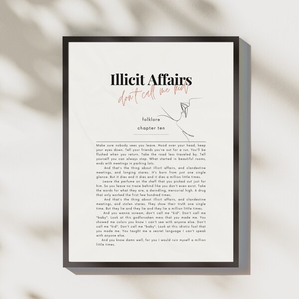 Illicit Affair Taylor Swift Book Print, Illicit Affair Taylor Wall Art, Folklore Book Print Lyrics, Illicit Affair Folklore Lyrics Posters