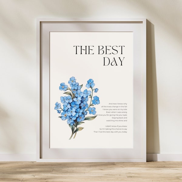 The Best Day Poster, The Best Day Floral Print, Retro Fearless Lyrics Poster, Cottagecore Wall Art, Vintage Flower Poster