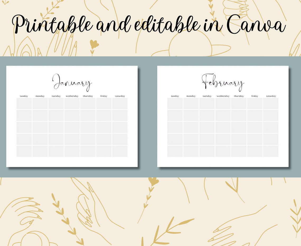 12 Month Calendar 2024 Printable Yearly Calendar, 2024 Blank Calendar