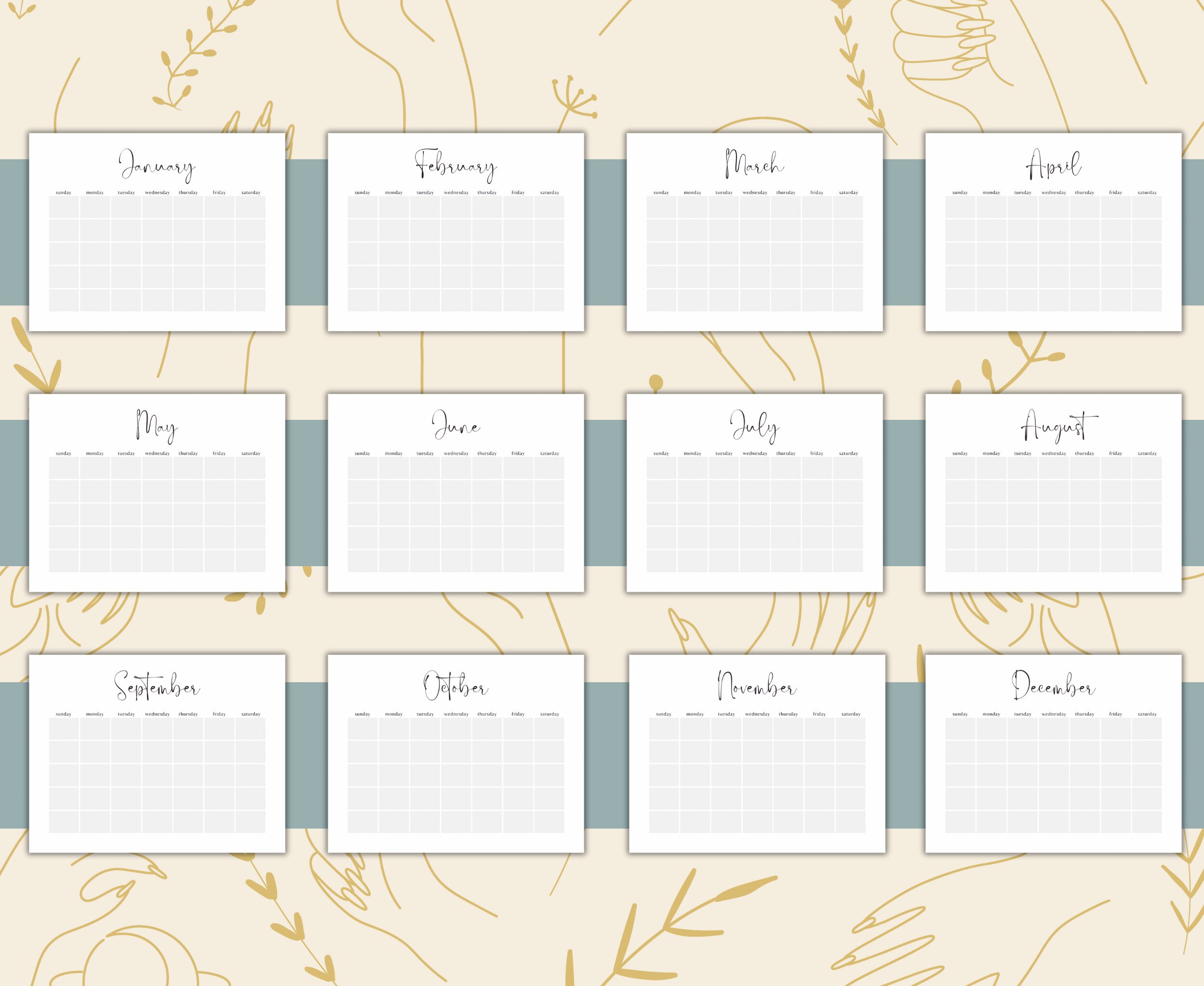 12 Month Calendar 2024 Printable Yearly Calendar, 2024 Blank Calendar
