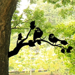 Couple Bird Metal Tree Stake, Birds on Branch, Unique Metal Bird Stake, Garden Decoration, Yard Art, Nature Lovers Gift, Outdoor Patio Decor