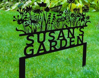 Custom Flowers Metal Garden Decor, Sign for Flower Beds, Personalized Flowers Garden Sign with Stakes, Metal Yard Art, Gift for Grandmother