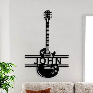 Plaque en métal pour guitare personnalisée, nom de guitariste personnalisé, art mural pour studio de musique, décoration de chambre de groupe, cadeau pour mélomane, plaque de musique en métal