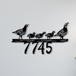 Letrero de metal personalizado con la dirección de la familia Partridge, letrero con el número de dirección personalizado, arte para el jardín, decoración única para exteriores, letrero con pájaros, decoración con escenas de la naturaleza
