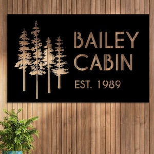 Personalized Metal Cabin Name Sign, Pine Tree Custom Metal Sign, Personalized Gift, Farmhouse Gift, Mountain House Sign, Family Name Sign