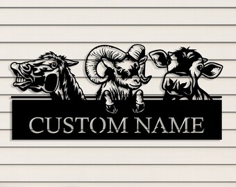 Custom Farmhouse Animal Metal Wall Decor, Personalized Name Sign, Funny Wall Decor, Outdoor Barn Country House Art , Large Wall Decor, Farm