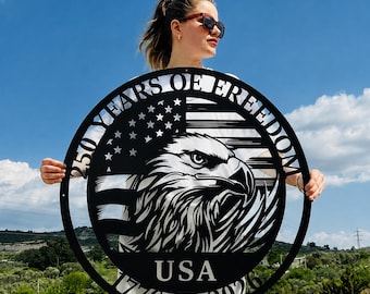 250th Anniversary America Eagle Flag Metal Sign, USA Family Name Door Wreath, 1776-2026 Patriot Veteran Fourth Of July Gift, Outdoor Indoor