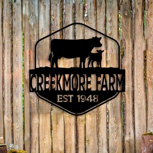Custom Metal Farm Name Sign, Farmhouse Decor, Personalized Cow Sign, Outdoor Wall Decor, Large Custom Decor, Farm Entrance Sign, Gate Sign