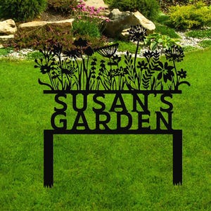 Custom Metal Flower Garden Sign, Personalized Yard Art Decor with Stakes