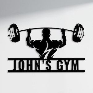 Personalized Gym Name Metal Sign, Custom Bodybuilder Name Sign, Barbell Gym Wall Hanging, Fitness Center Wall Art, Gym-Center Wall Sign