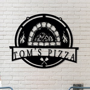 Insegna da parete personalizzata in metallo per forno per pizza, decorazione da cucina, insegna personalizzata con nome del forno, decorazione da parete per esterni, decorazione per forno, regalo per amanti della cucina, insegna per chef