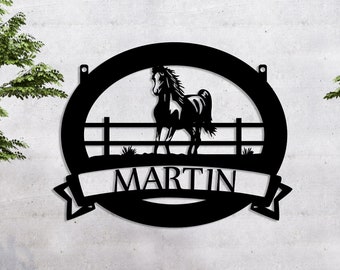 Custom Horse Metal Wall Sign, Personalized Ranch Sign, Entrance Sign, Farm Name Sign, Gate Sign, Large Outdoor Decor, Horse Decor, Home Gift