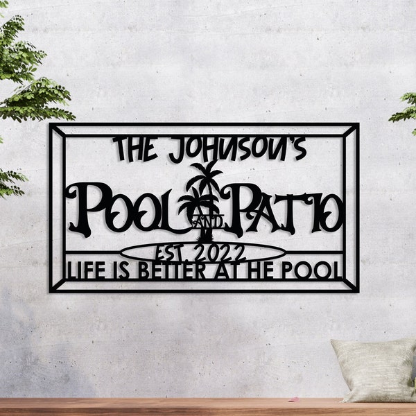 Custom Palm Tree Pool Sign Metal Wall Art, Personalized Pool & Patio Metal Sign, Outdoor Large Decor, Tropical Wall Sign, Poolside Art, Gift
