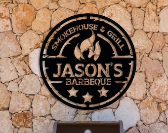 Personalized Metal Barbecue Wall Sign, Custom Grill Sign, Barbecue Sign for Outdoor, Large BBQ Sign, Custom Gift, Barbecue Wall Art Decor