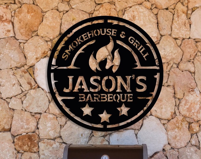 Personalized Metal Barbecue Wall Sign, Custom Grill Sign, Barbecue Sign for Outdoor, Large BBQ Sign, Custom Gift, Barbecue Wall Art Decor