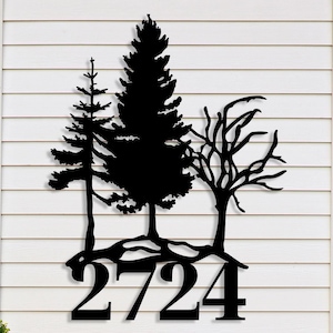Cartello in metallo con indirizzo personalizzato per la foresta, cartello con numero civico per porta esterna, regalo con numero civico retrò, regalo di chiusura, regalo con numeri civici, casa rustica